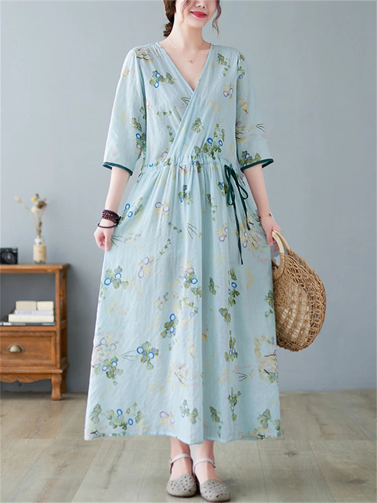 Women Dress Summer 2022 New Cotton Vintage Print Half Sleeve Dresses Casual Long Floral Blue Vestidos Femme Robe Elegant Clothes
Women Dress Summer 2022 New Cotton Vintage Print Half Sleeve Dresses Casual Long Floral Blue Vestidos Femme Robe Elegant Clothes