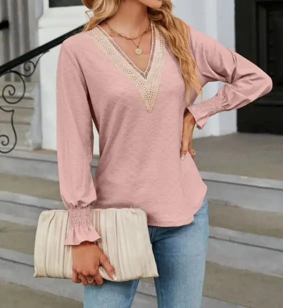 Fashion Woman Blouse 2023 Autumn/winter New Casual Versatile Solid Lace Panel V-Neck Long Sleeve Loose T-Shirt Elegant Commuter
Fashion Woman Blouse 2023 Autumn/winter New Casual Versatile Solid Lace Panel V-Neck Long Sleeve Loose T-Shirt Elegant Commuter