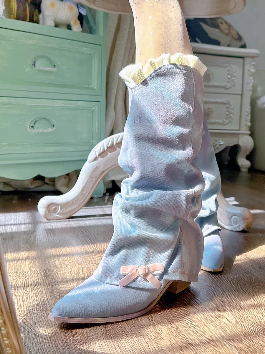 Handmade Custom Cowboy Boots Sweet Bowknot Mid-Calf Boots Lady Love Rhinestone Pants Boots Pointed Toe Chunky Heel Western Boots
Handmade Custom Cowboy Boots Sweet Bowknot Mid-Calf Boots Lady Love Rhinestone Pants Boots Pointed Toe Chunky Heel Western Boots