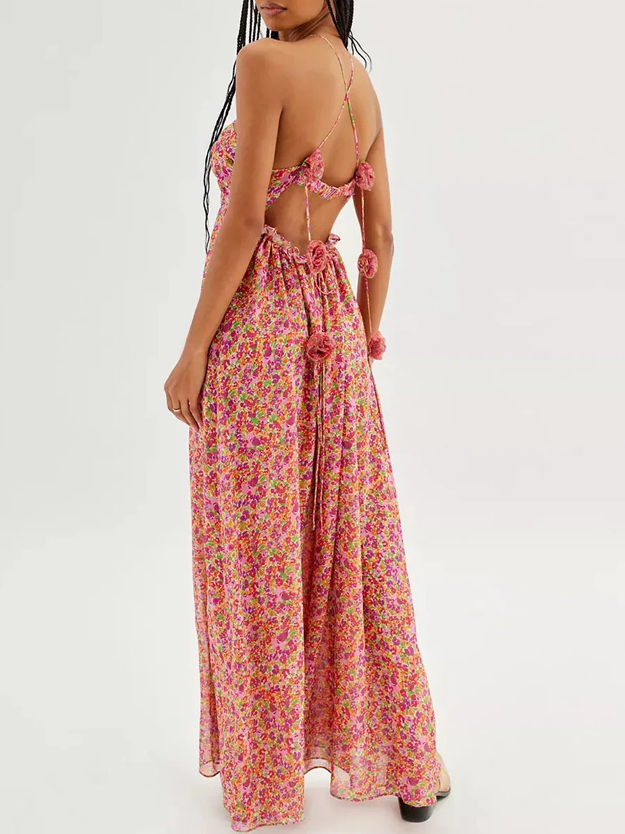 Women Summer Long Dress 3D Flower Floral Print Low Cut Tie-Up Halter Neck Sleeveless Backless Dress Fashion Casual Beach Dress
Women Summer Long Dress 3D Flower Floral Print Low Cut Tie-Up Halter Neck Sleeveless Backless Dress Fashion Casual Beach Dress