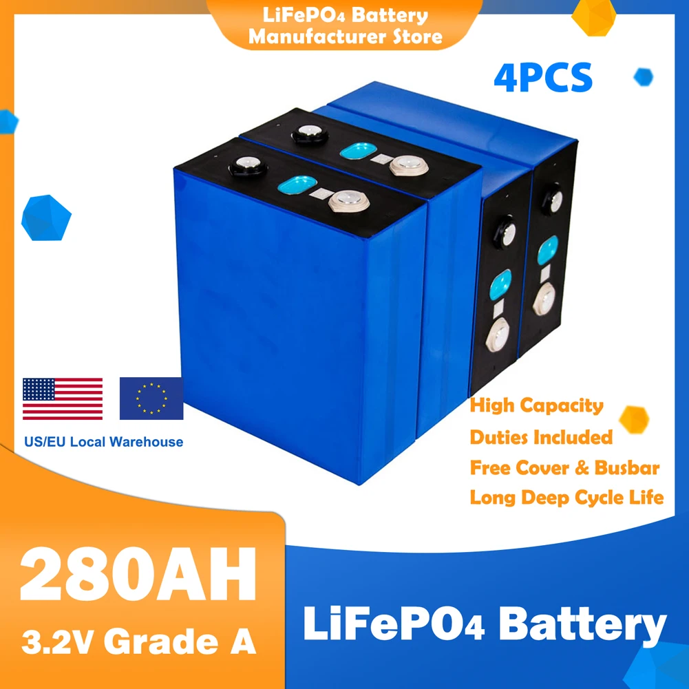 Grade A 280Ah LiFePO4 Battery 3.2V Rechargeable Battery Pack 12V 24V 48V Lithium Iron Phospha DIY New Solar EU US TAX FREE
Grade A 280Ah LiFePO4 Battery 3.2V Rechargeable Battery Pack 12V 24V 48V Lithium Iron Phospha DIY New Solar EU US TAX FREE