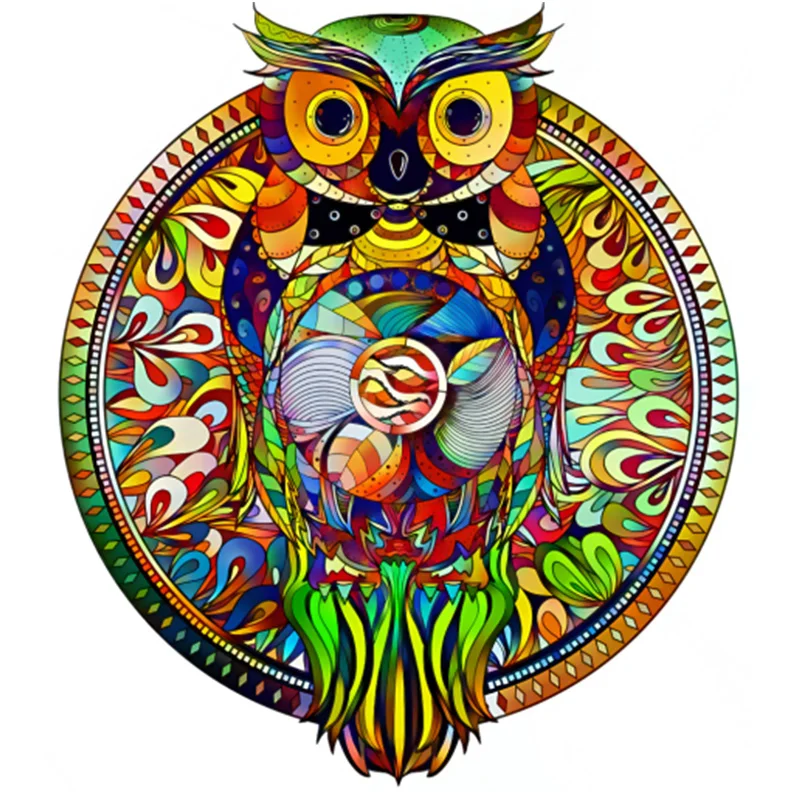 

New Colorful Owl Wooden Puzzle Irregular Animal Shaped Piece A3 A4 A5 28 Design Adult Great Gift Box Jigsaw Games Wholesale