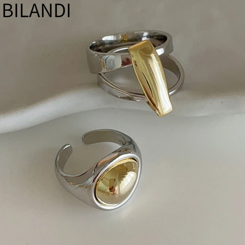 

Bilandi Modern Jewelry Splicing Color Metallic Rings For Women Female Party Gift Hot Sale Cool Finger Accessories 2023 New Trend