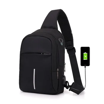 Fengdong small usb charge shoulder bag men messenger s male waterproof sling chest boy travel pack cross body s