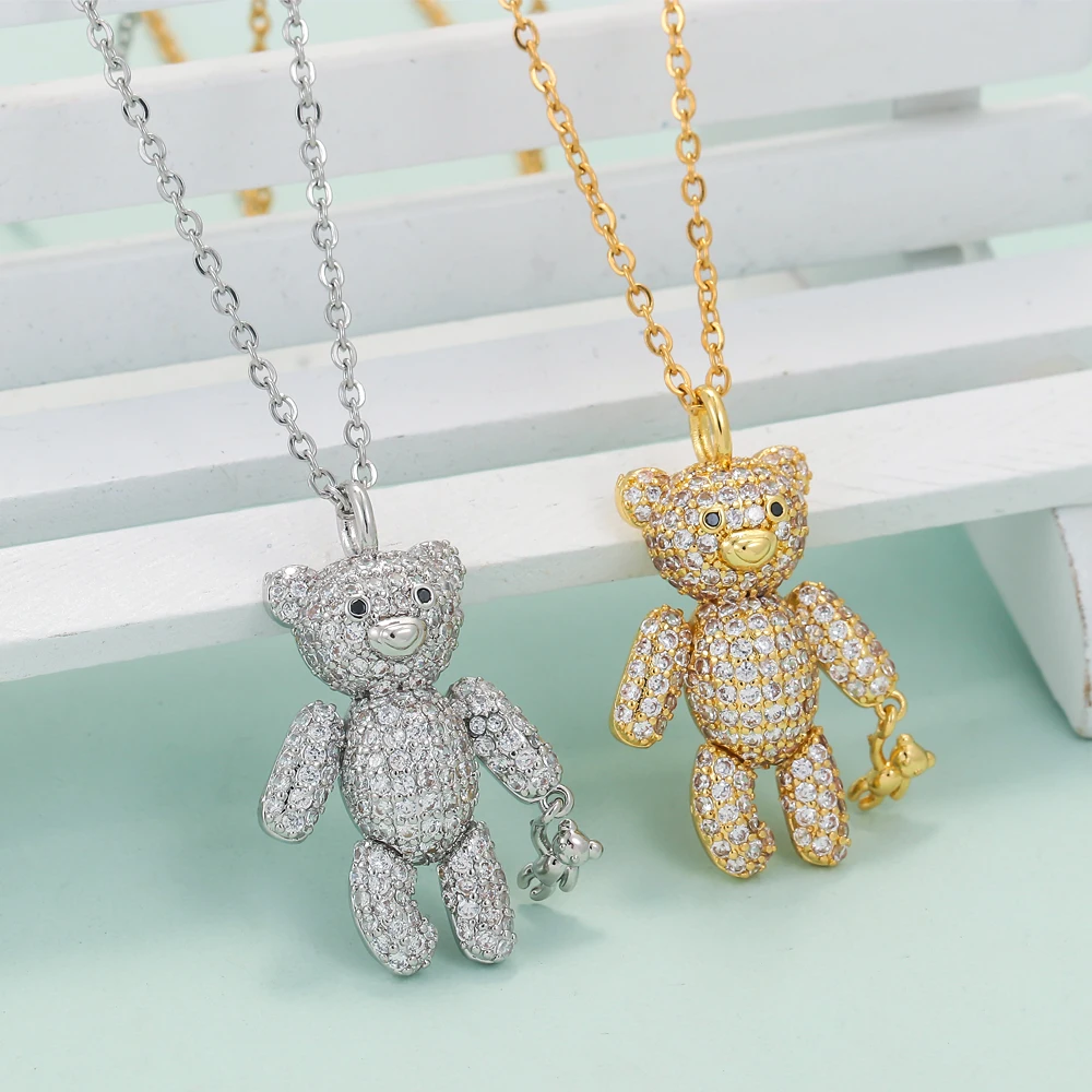 

Прекрасное ожерелье EYIKA с подвеской в виде медведя из кубического циркония, цепочка для свитера золотого и серебряного цвета для женщин, модные милые украшения, подарки