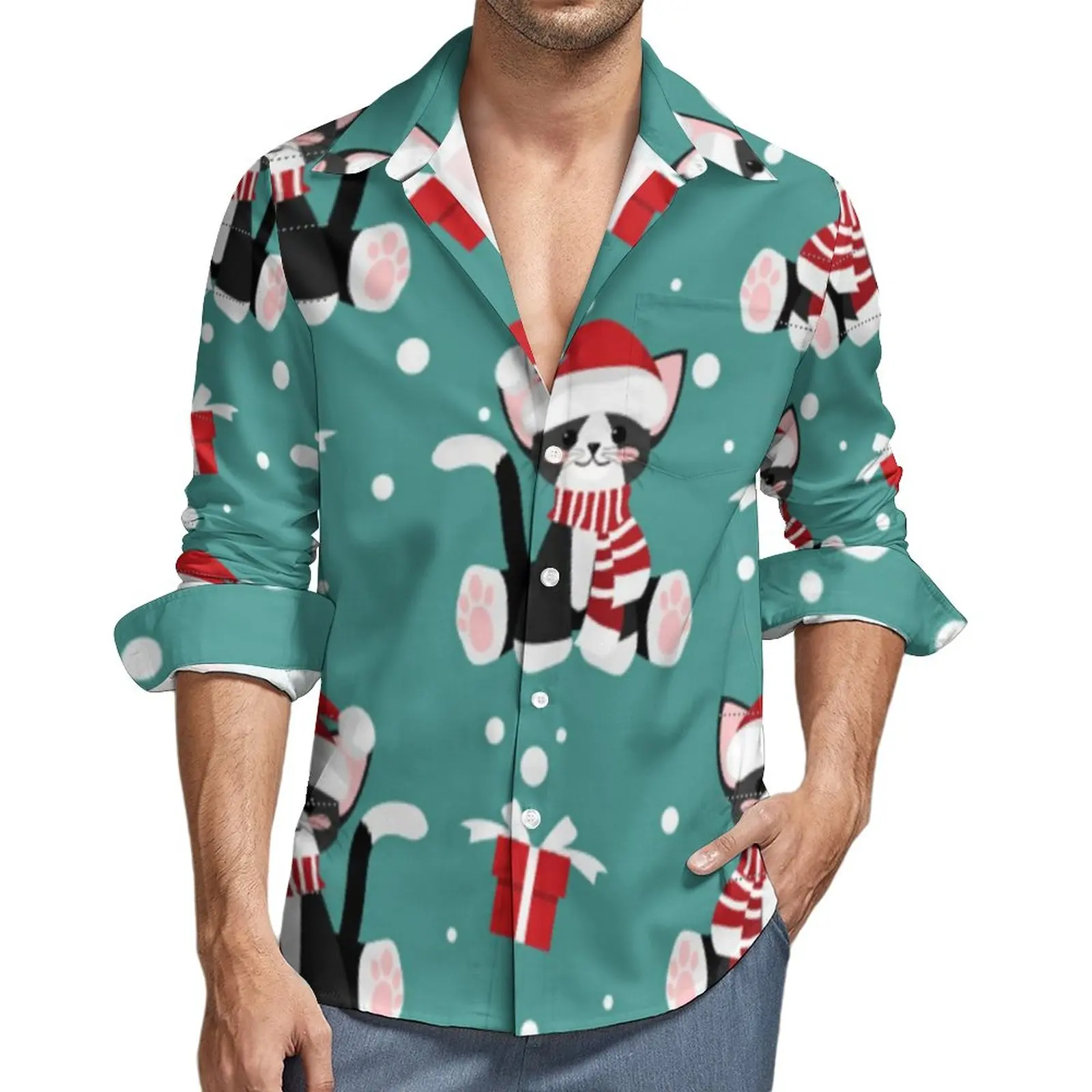 Cute Christmas Cat Shirt Spring Animal Print Casual Shirts Man Fashion Blouses Long Sleeve Design Street Style Top 3XL 4XL
Cute Christmas Cat Shirt Spring Animal Print Casual Shirts Man Fashion Blouses Long Sleeve Design Street Style Top 3XL 4XL