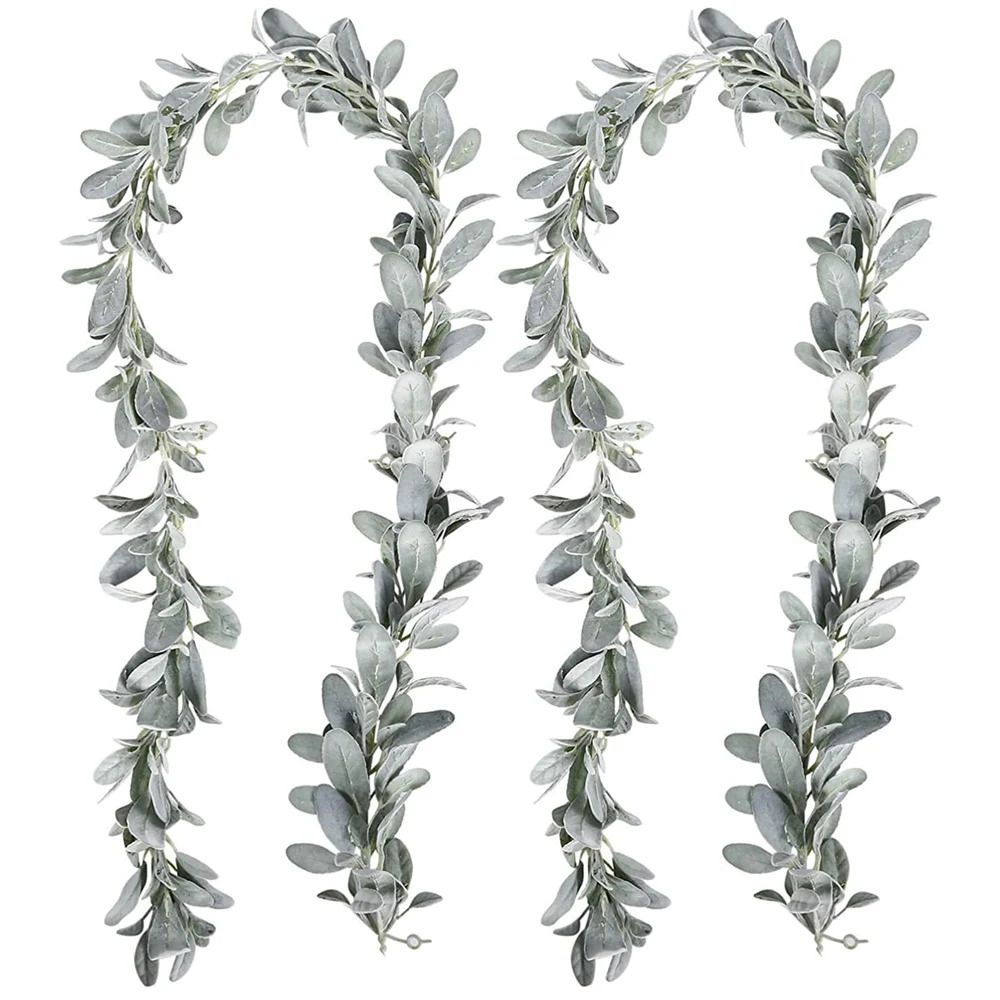 2 Pcs Artificial Flocked Lambs Ear Garland - 6Ft/Piece Soft Faux Vine Greenery and Leaves for Framhouse Mantle Decor
2 Pcs Artificial Flocked Lambs Ear Garland - 6Ft/Piece Soft Faux Vine Greenery and Leaves for Framhouse Mantle Decor