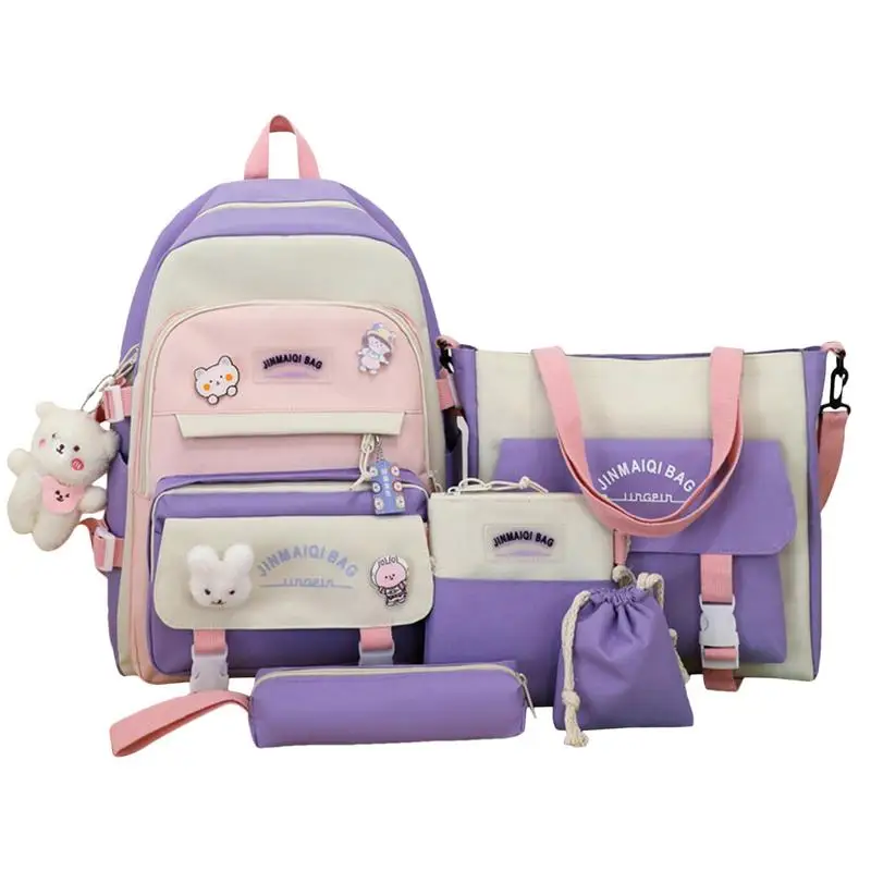 Aesthetic Backpack Combo Kawaii School Backpack Kit With Bear Pendant Doll 5-pcs GirlsDaypack Backpack Set Oxford Canvas School
Aesthetic Backpack Combo Kawaii School Backpack Kit With Bear Pendant Doll 5-pcs GirlsDaypack Backpack Set Oxford Canvas School