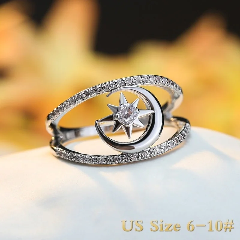 Fashion 925 Sterling Silve AAAAA Round Cut Diamond Star Moon Rings for Women Wedding Engagement Jewelry Gift
Fashion 925 Sterling Silve AAAAA Round Cut Diamond Star Moon Rings for Women Wedding Engagement Jewelry Gift