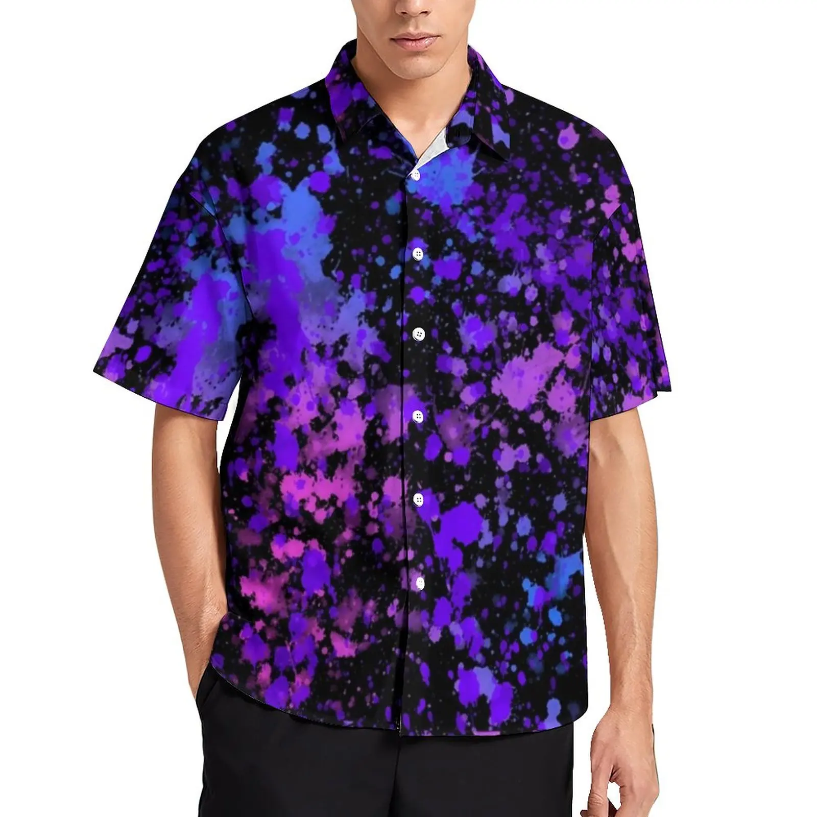 

Neon Paint Splatter Casual Shirt Graffiti Vacation Loose Shirt Hawaii Vintage Blouses Short Sleeve Graphic Oversized Tops