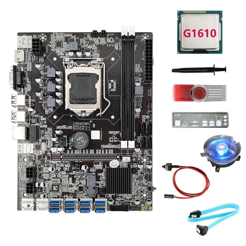 Материнская плата B75 8USB BTC Miner + ЦП G1610 + Драйвер USB 64 ГБ + вентилятор + кабель SATA + кабель переключателя + термопаста + перегородка для ETH
Материнская плата B75 8USB BTC Miner + ЦП G1610 + Драйвер USB 64 ГБ + вентилятор + кабель SATA + кабель переключателя + термопаста + перегородка для ETH