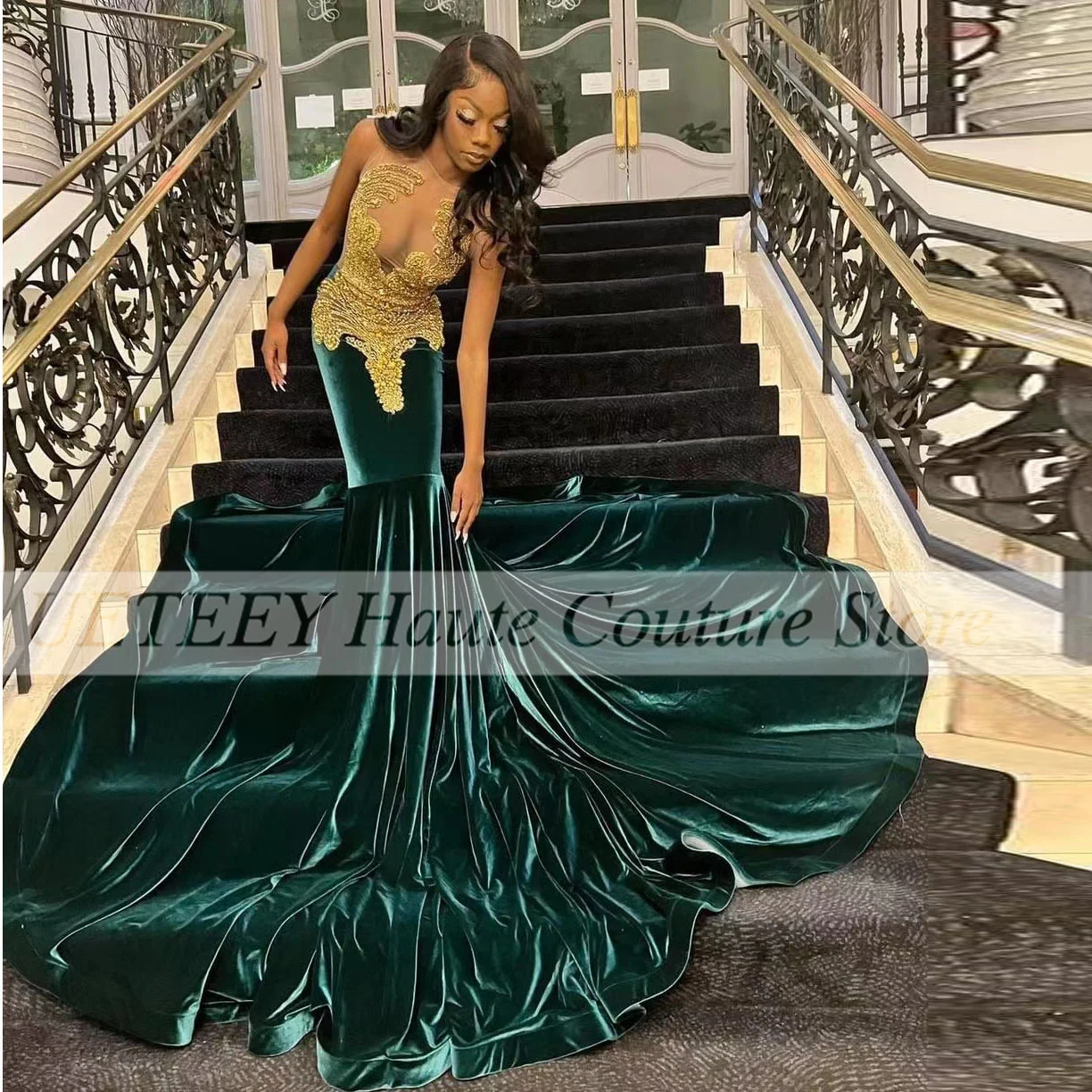Gold Appliques Mermaid Prom Dresses 2022 Beading Crystal Graduation Party Dresses Illusion Evening Gowns Vestidos
Gold Appliques Mermaid Prom Dresses 2022 Beading Crystal Graduation Party Dresses Illusion Evening Gowns Vestidos
