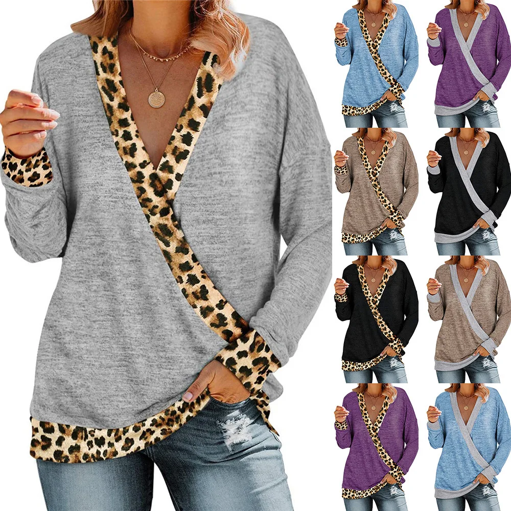 2022 autumn and winter new women's deep V-neck sexy leopard print color matching long-sleeved top women
2022 autumn and winter new women's deep V-neck sexy leopard print color matching long-sleeved top women