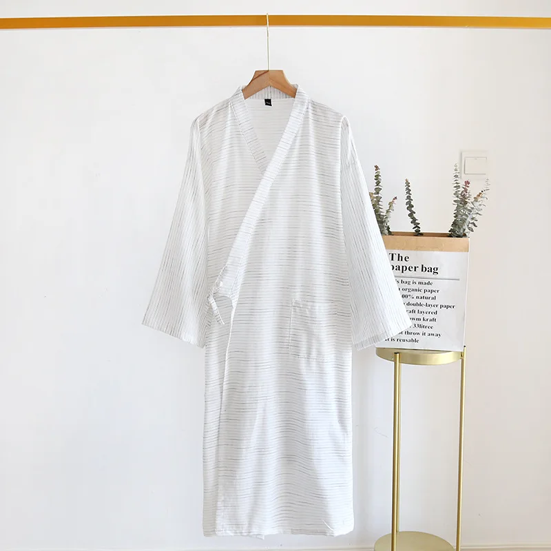 

Long Men Cotton Mens Size Sleepwear Tops Sleep V-neck Spring New Striped Nightgowns Bathrobe Nightgown Vintage Kimono Plus Robes