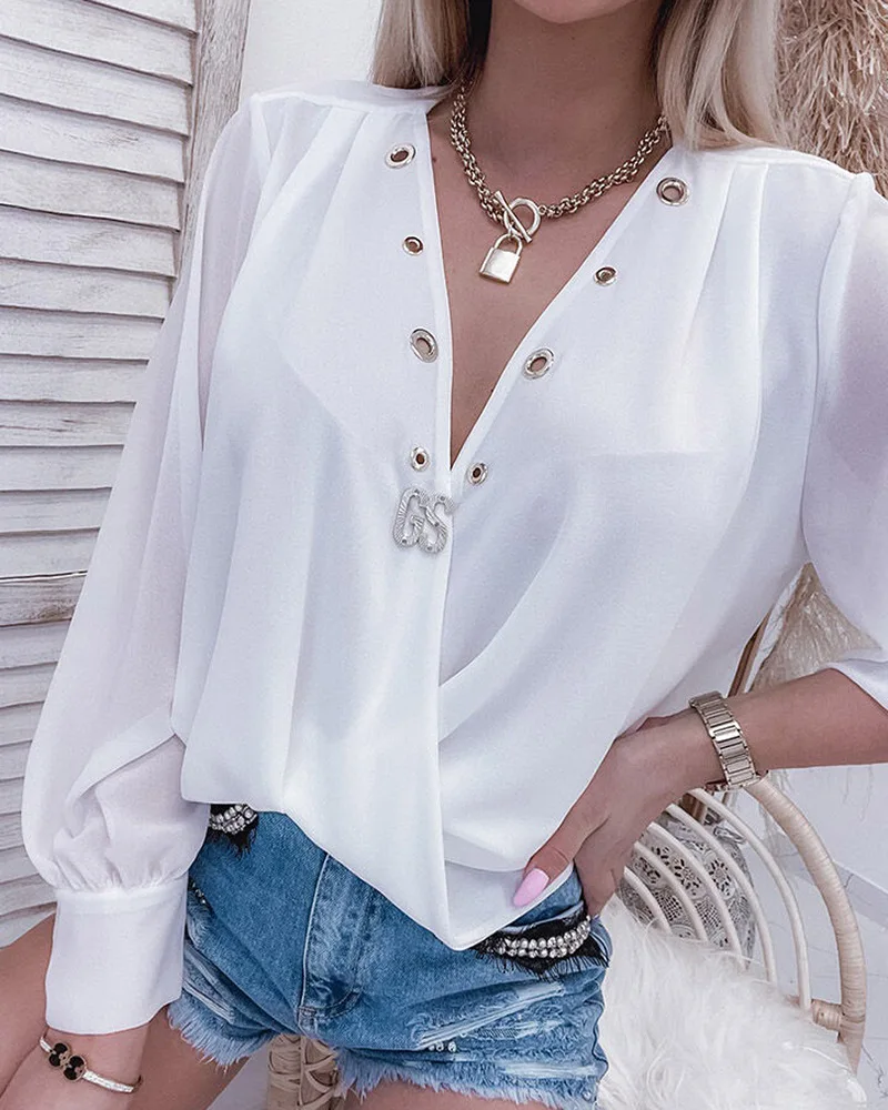 Lantern Sleeve Eyelet V-Neck Top Women Chiffon Casual Shirt Blouse Sexy Summer White Fashion Casual Shirts
Lantern Sleeve Eyelet V-Neck Top Women Chiffon Casual Shirt Blouse Sexy Summer White Fashion Casual Shirts