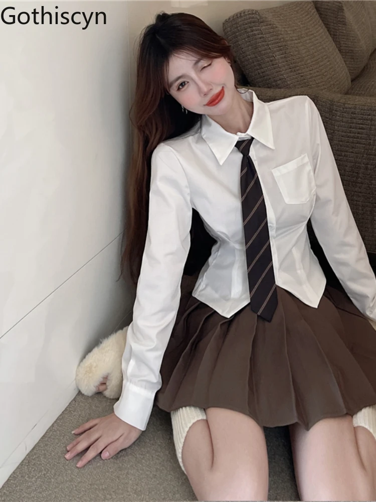 Tie White Shirt Mini Pleated Skirt Sets Women Button Up Tops Suit Female Hot Girl White Shirt Skirt Two Piece Set Y2k Clothes
Tie White Shirt Mini Pleated Skirt Sets Women Button Up Tops Suit Female Hot Girl White Shirt Skirt Two Piece Set Y2k Clothes