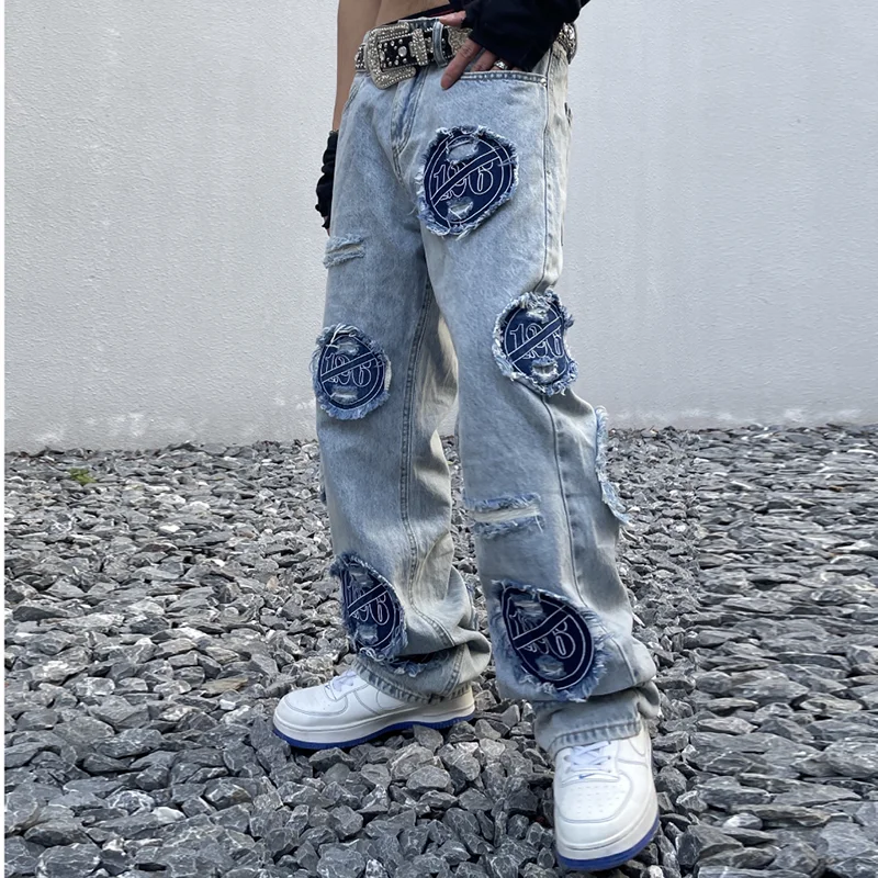 Hole Letter Ripped Washed Straight Streetwear Couple Denim Trousers Distressed Harajuku Vibe Style Oversized Jeans Pants 
Hole Letter Ripped Washed Straight Streetwear Couple Denim Trousers Distressed Harajuku Vibe Style Oversized Jeans Pants