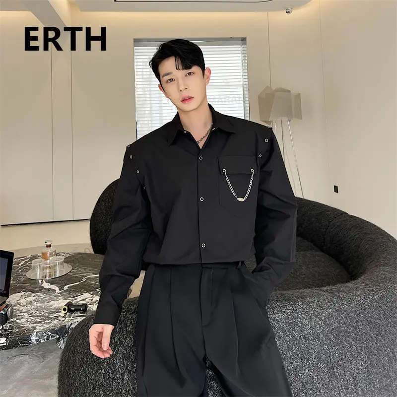 

Рубашка ERTH мужская с длинным рукавом, модная сорочка с отложным воротником, однобортная одежда в Корейском стиле