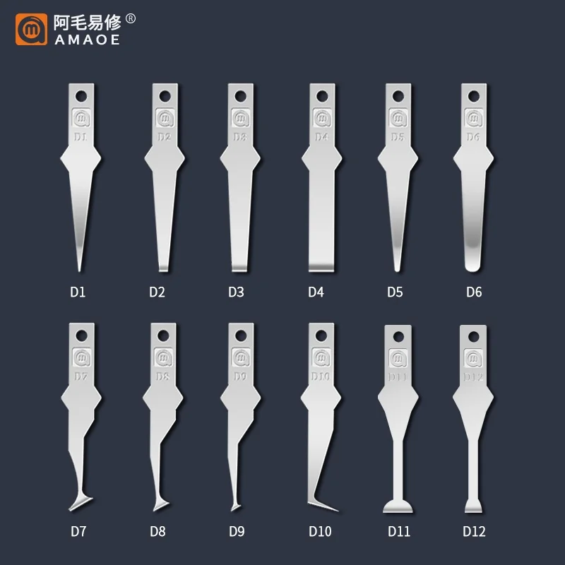 12pcs/set Amaoe D Series Handmade Polished Blades Metal Grinding Knife Warping Chip Motherboard Layering Edge Glue Scraping Tool
12pcs/set Amaoe D Series Handmade Polished Blades Metal Grinding Knife Warping Chip Motherboard Layering Edge Glue Scraping Tool