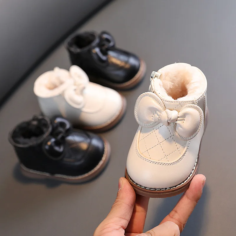 

Eu16-20 Winter New Thick Baby Girls Snow Boots Solid Color Infant First Walkers Baby Booties Toddler Short Boots