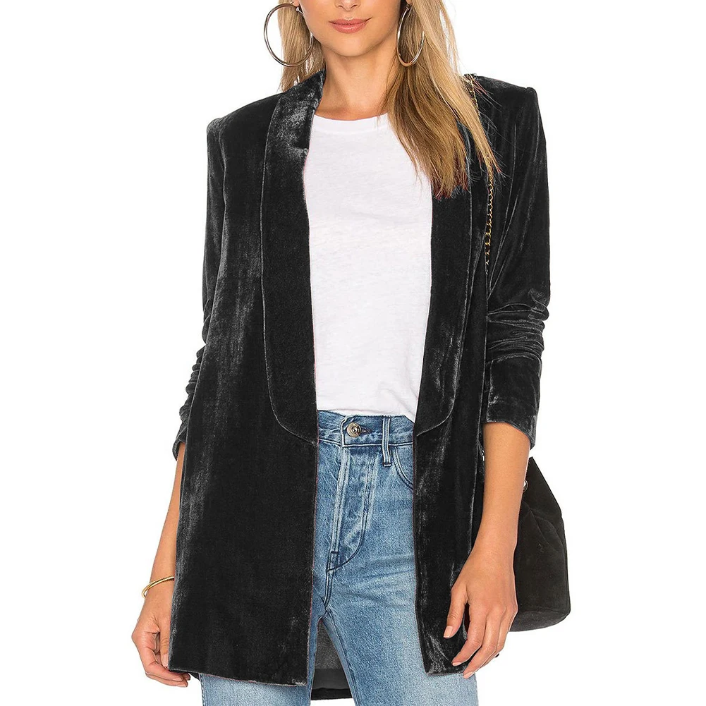New Women Open Front Golden Velvet Long Sleeve Cardigan Blazer Suit Coat Vintage Shawl Collar Solid Elegant Jacket For Female
New Women Open Front Golden Velvet Long Sleeve Cardigan Blazer Suit Coat Vintage Shawl Collar Solid Elegant Jacket For Female