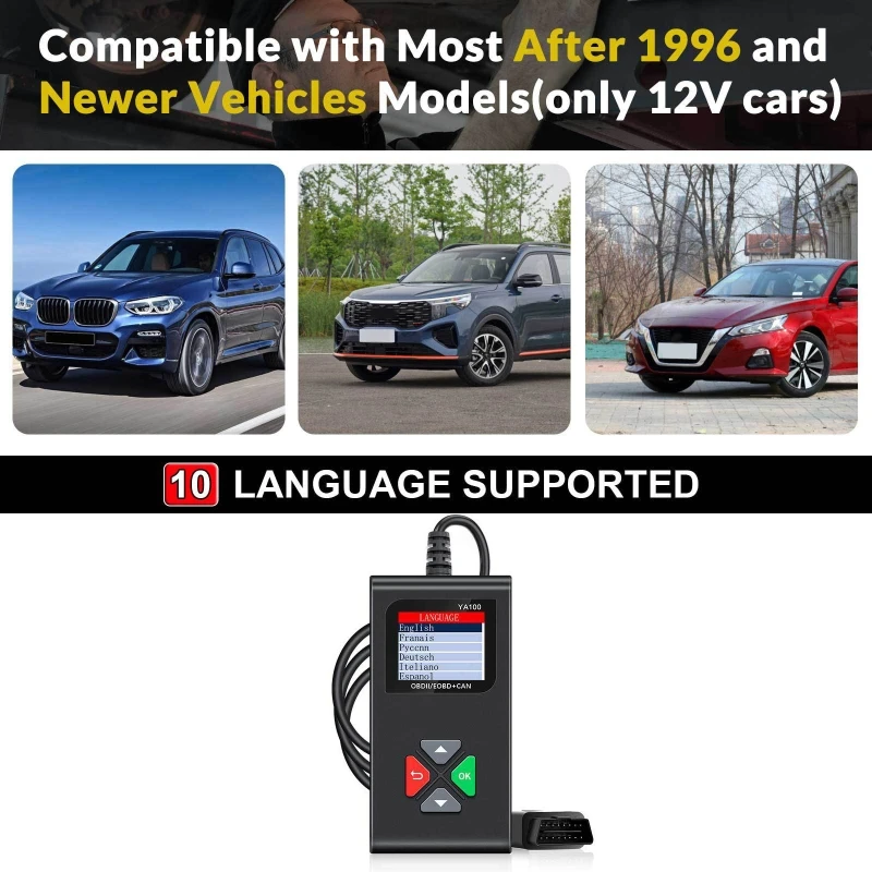 YA100 OBD2 Auto Diagnostic Scanner Car Code Reader Failure Analysis Scan Tool Turn Off Check Engine Light
YA100 OBD2 Auto Diagnostic Scanner Car Code Reader Failure Analysis Scan Tool Turn Off Check Engine Light