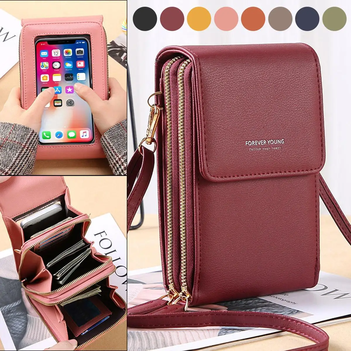 2022 New Women's PU Leather Touch Screen Designer Crossbody Bag Cell Phone Mini Purse Shoulder Bags Waterproof Smartphone Wallet
2022 New Women's PU Leather Touch Screen Designer Crossbody Bag Cell Phone Mini Purse Shoulder Bags Waterproof Smartphone Wallet