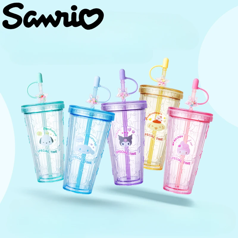 

Sanrio MINISO Co-branded Kawaii Straw Cup Cinnamoroll My Melody Kuromi Star Sparkling Coffee Cup Children's Toy Christmas Gift