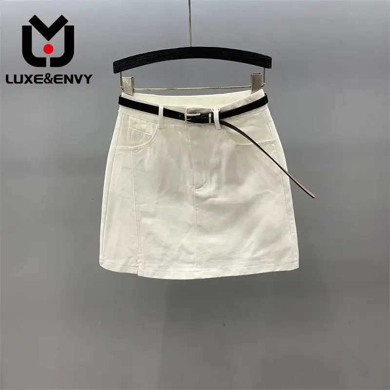 

LUXE&ENVY White High Waist Denim Skirt Short Skirt Women's Summer 2023 New A-line Wrapped Hip Spicy Girl Half Body Skirt