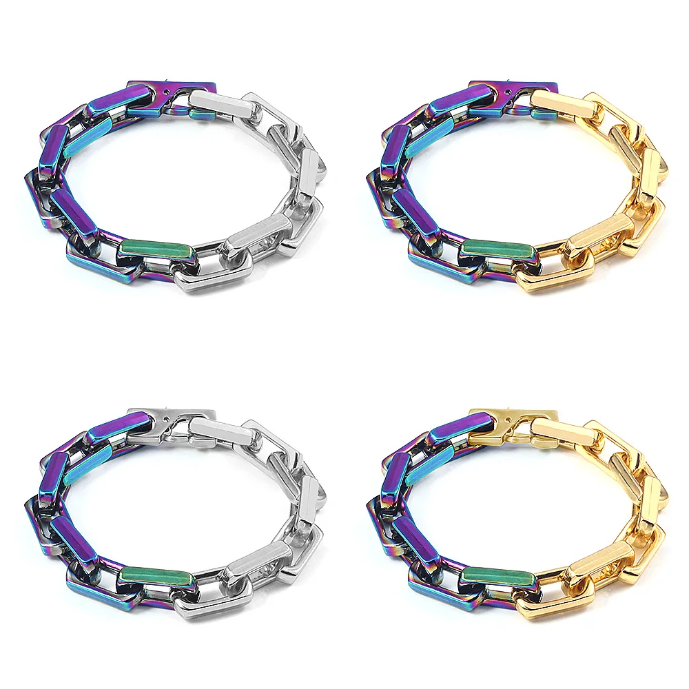 Punk Hip Hop Bracelet Men's Twisted Thick Chain Bracelet Colorful Gradient Cuban Chain Ladies Personality Jewelry
Punk Hip Hop Bracelet Men's Twisted Thick Chain Bracelet Colorful Gradient Cuban Chain Ladies Personality Jewelry