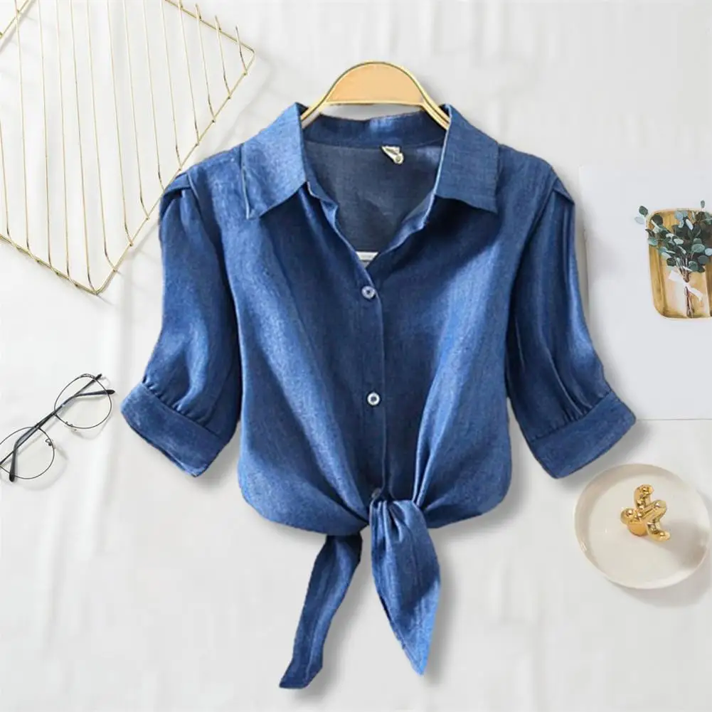 Women Short Shirt Chic Lace-up Knot Lapel Blouse Stylish Women's Three Quarter Sleeve Shirt for Casual Ol Commute Solid Color
Women Short Shirt Chic Lace-up Knot Lapel Blouse Stylish Women's Three Quarter Sleeve Shirt for Casual Ol Commute Solid Color