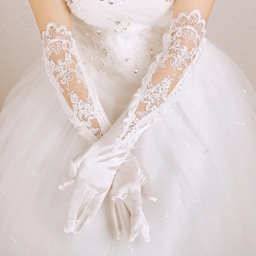 Lace Satin Bridal Gloves Women Gloves Mittens Fingered Gloves for Wedding Party Elbow Length Floral Applique Gloves Elegant
Lace Satin Bridal Gloves Women Gloves Mittens Fingered Gloves for Wedding Party Elbow Length Floral Applique Gloves Elegant