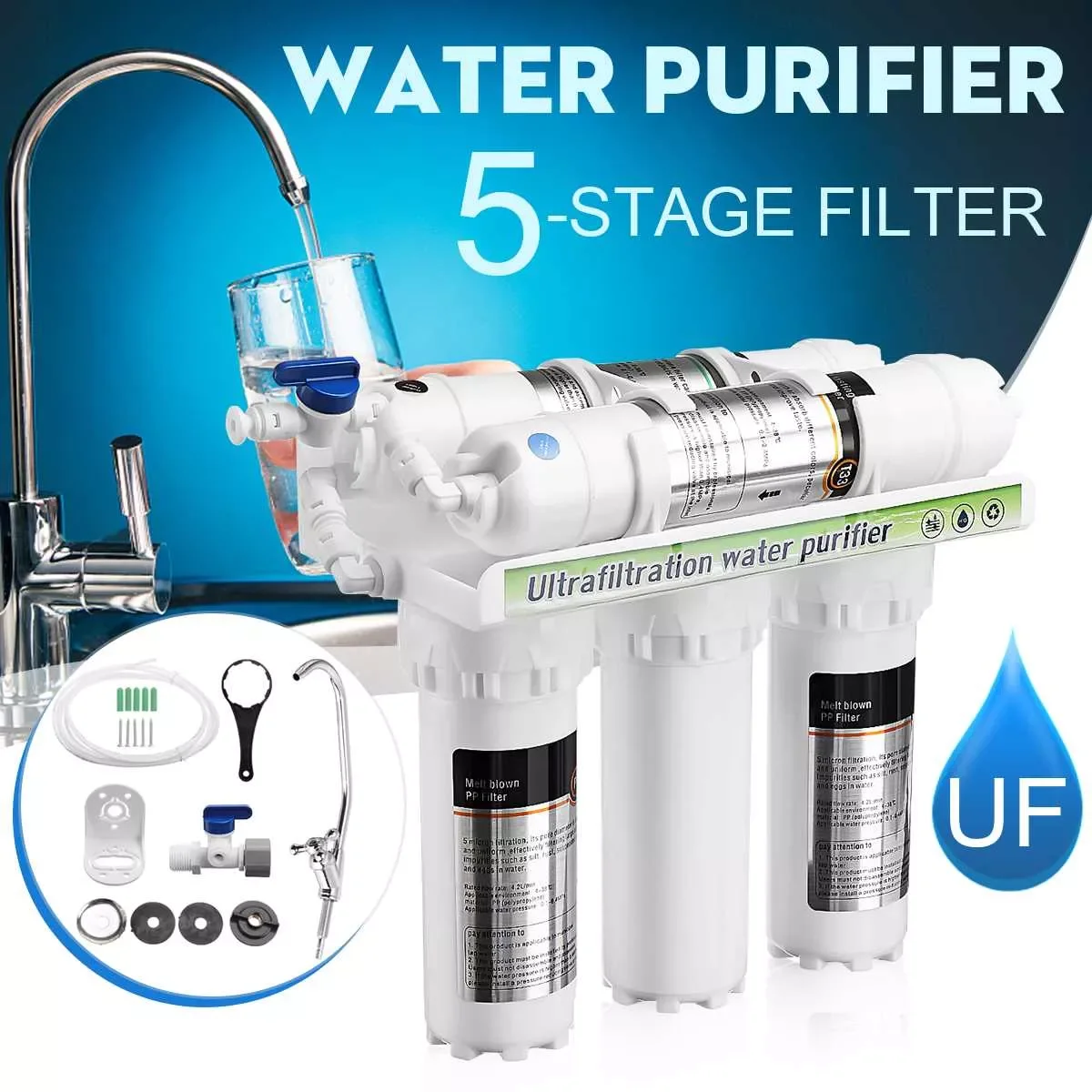 3+2 5 Stage Drinking Water Filter Ultrafiltration System Home Kitchen Purifier Water Filters Faucet Tap Household Filtration Kit
3+2 5 Stage Drinking Water Filter Ultrafiltration System Home Kitchen Purifier Water Filters Faucet Tap Household Filtration Kit