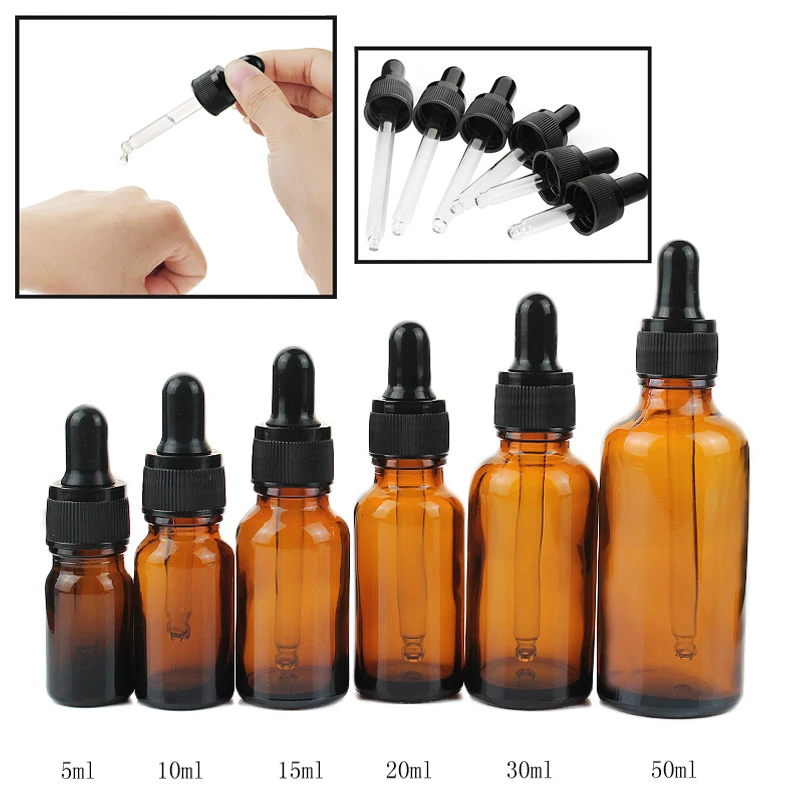 

10pcs 10ml 20ml 30ml 50ml Amber Glass Drop Bottle Liquid Reagent Pipette Bottle with Eye Dropper for Essential oil Aromatherapy