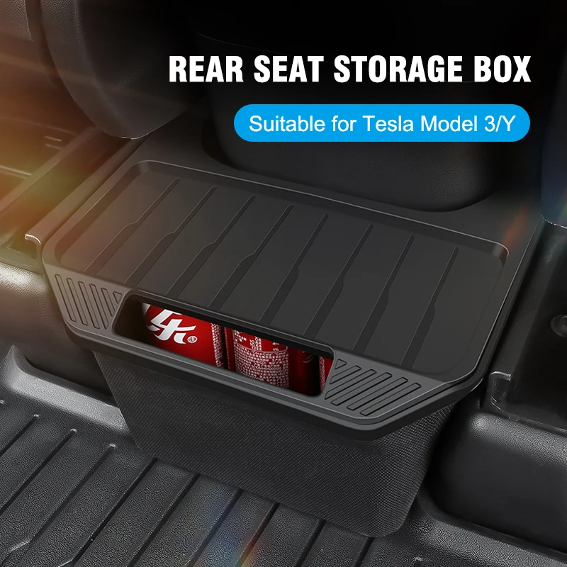 

Car Rear Seat Storage Box Under Seat TPE Organizer Tray Case Trash Can For Tesla Model Y 2021 2022 2023 Car Console Organzier