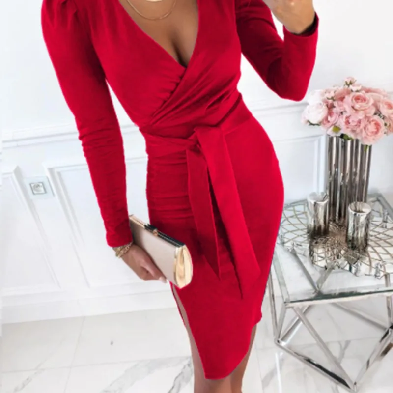 Sexy Ladies Dress Autumn Winter Women Solid Long Sleeve Deep V Midi Dress Side Slit Bodycon Sexy Streetwear Party Elegant Club
Sexy Ladies Dress Autumn Winter Women Solid Long Sleeve Deep V Midi Dress Side Slit Bodycon Sexy Streetwear Party Elegant Club
