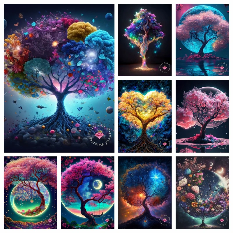 

Fantasy Colourful Life Tree Forest 5D DIY Diamond Painting Landscape Cross Stitch Kits Wall Pictures of Rhinestones Home Decor