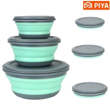 3 PCS/Set Camping Bowl Foldable Silicone Collapsible Bowl Lunch Box Salad Bowl Lid Expandable Food Storage Container Bento Box