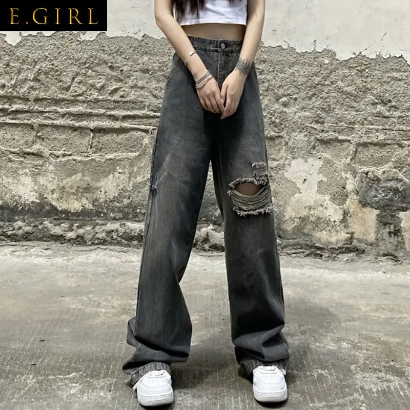 E GIRLS Jeans Women Loose Hole Full-length All-match Summer Fashion High Waist College Pantalones Cool Wide Leg Vintage Soft
E GIRLS Jeans Women Loose Hole Full-length All-match Summer Fashion High Waist College Pantalones Cool Wide Leg Vintage Soft