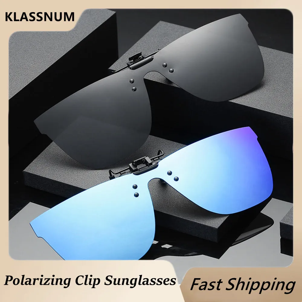 

KLASSNUM Men Driving Clip On Sunglasses for Myopia Eyeglasses Polarized Women Square Night Vision Fishing UV400 Sun Glasses