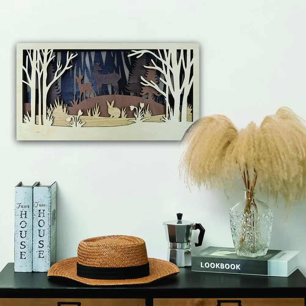 3d Deer Elk Rabbit Rustic Wooden Forest Ornaments Multi-layer Wildlife Animal Picture Art For Home Deer 
3d Deer Elk Rabbit Rustic Wooden Forest Ornaments Multi-layer Wildlife Animal Picture Art For Home Deer