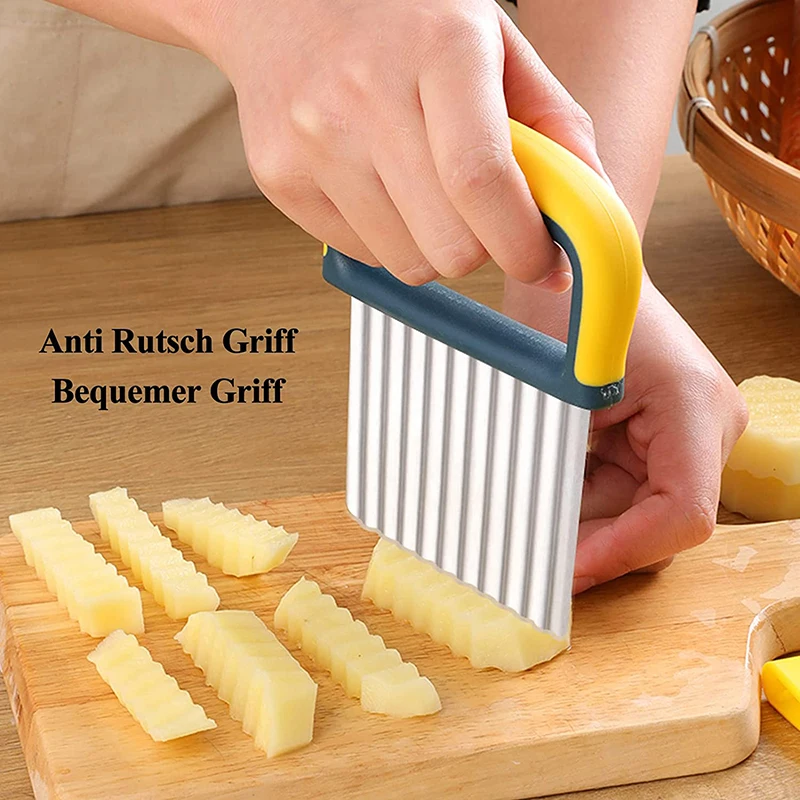 Potato Cutter Crinkle French Fries Cutter Potato Chips Vegetable Slicer Chopper Stainless Steel Wavy Knife Kitchen Accessories
Potato Cutter Crinkle French Fries Cutter Potato Chips Vegetable Slicer Chopper Stainless Steel Wavy Knife Kitchen Accessories