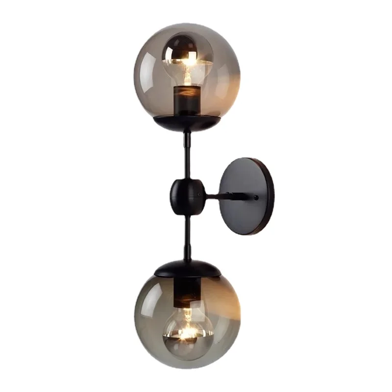 

Double Glass Ball Wall Lamps Foyer Study Light Fixture Dining Room Bedroom Beside Lamps Modern Simple LED Bulbs Lustre Decor CCC