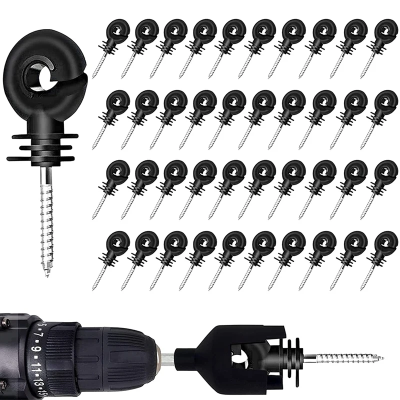 

AT14 40Pcs Electric Fence Insulators Screw,Electric Fence Ring Insulator Tape Screw Wood Post Insulators Screw-In,Screw