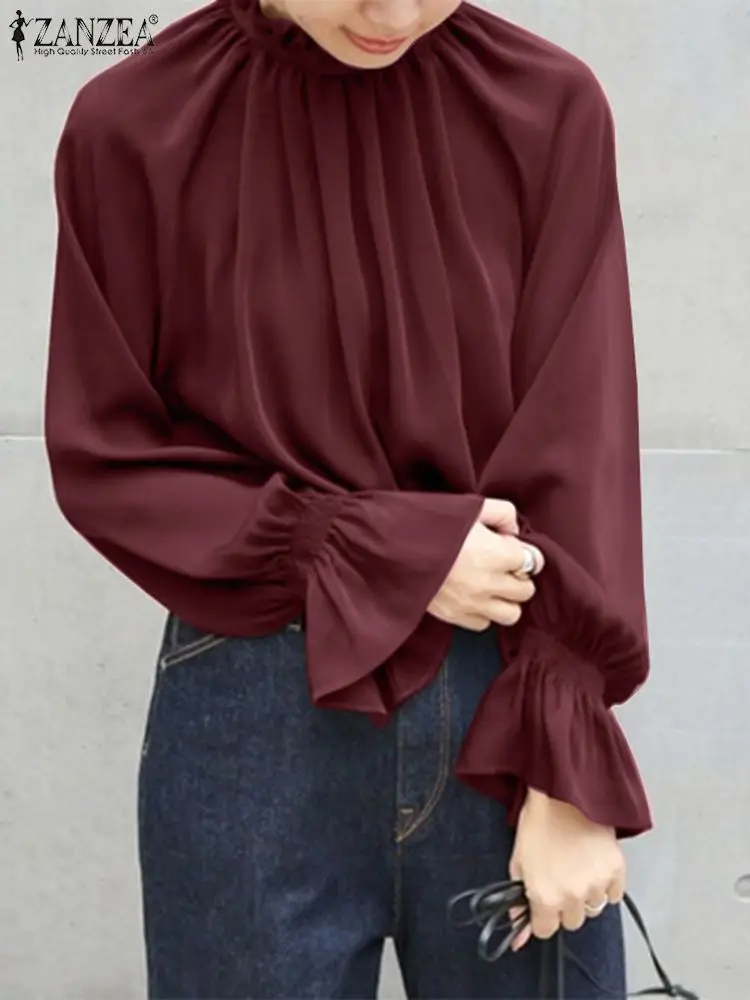 Elegant Autumn Long Flare Sleeve Blouse ZANZEA Fashion Women Solid Pleated Tops Casual Loose Work OL Shirt Female Ruffles Blusas
Elegant Autumn Long Flare Sleeve Blouse ZANZEA Fashion Women Solid Pleated Tops Casual Loose Work OL Shirt Female Ruffles Blusas