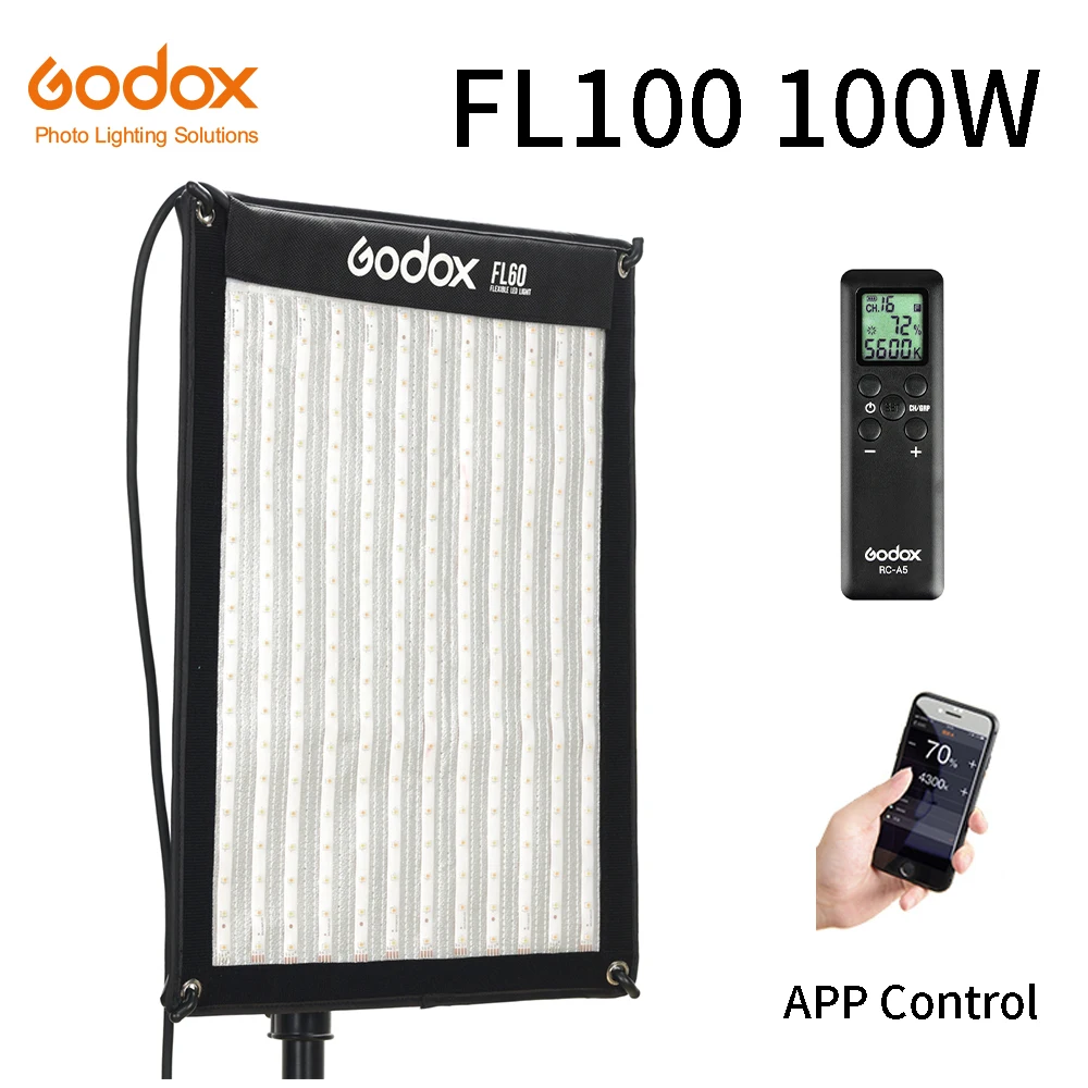 Godox 100W FL100 Portable LED Video Light Rollable Cloth Lamp With Controller + Remote Control + X-shape Support +Mobile APP
Godox 100W FL100 Portable LED Video Light Rollable Cloth Lamp With Controller + Remote Control + X-shape Support +Mobile APP