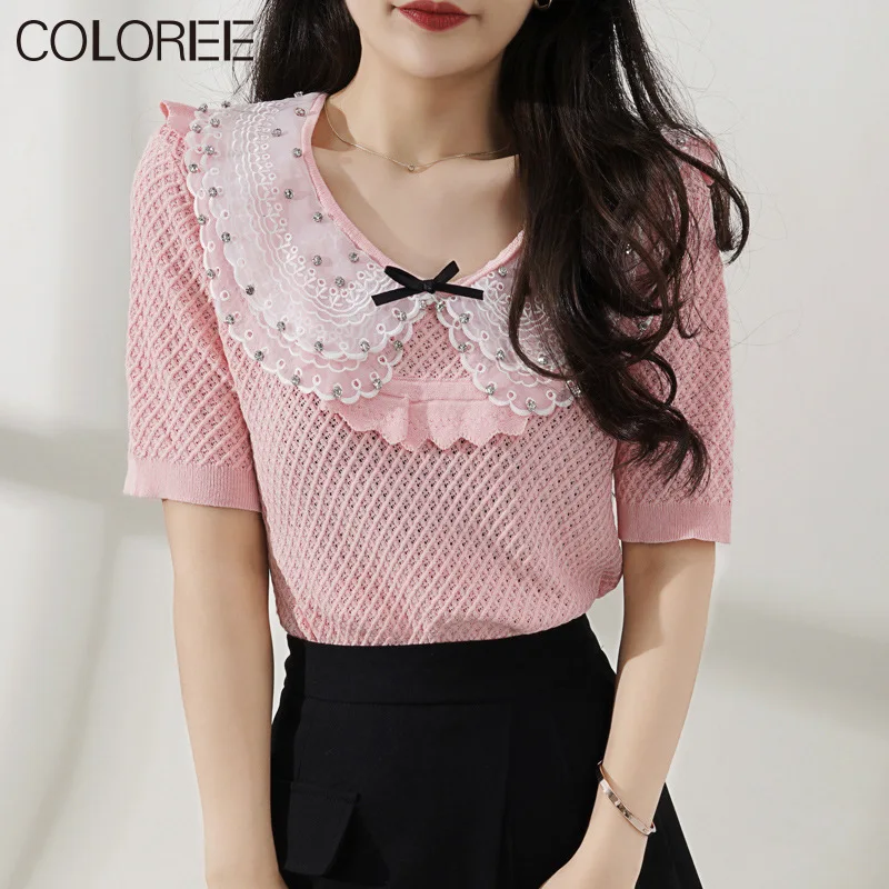 Luxury Diamonds Summer Clothes for Women 2022 Korean Fashion Elegant Bow Pink Knitted Pull Femme Runway Designers Tops Mujer
Luxury Diamonds Summer Clothes for Women 2022 Korean Fashion Elegant Bow Pink Knitted Pull Femme Runway Designers Tops Mujer