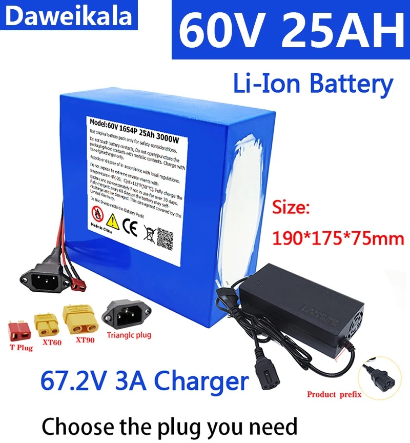 New60V 25Ah Electric Bike 21700 Battery for Scooter Motorcycle 67.2V 16S4P 3000W Rechargeable Battery with Same Port BMS+charger
New60V 25Ah Electric Bike 21700 Battery for Scooter Motorcycle 67.2V 16S4P 3000W Rechargeable Battery with Same Port BMS+charger