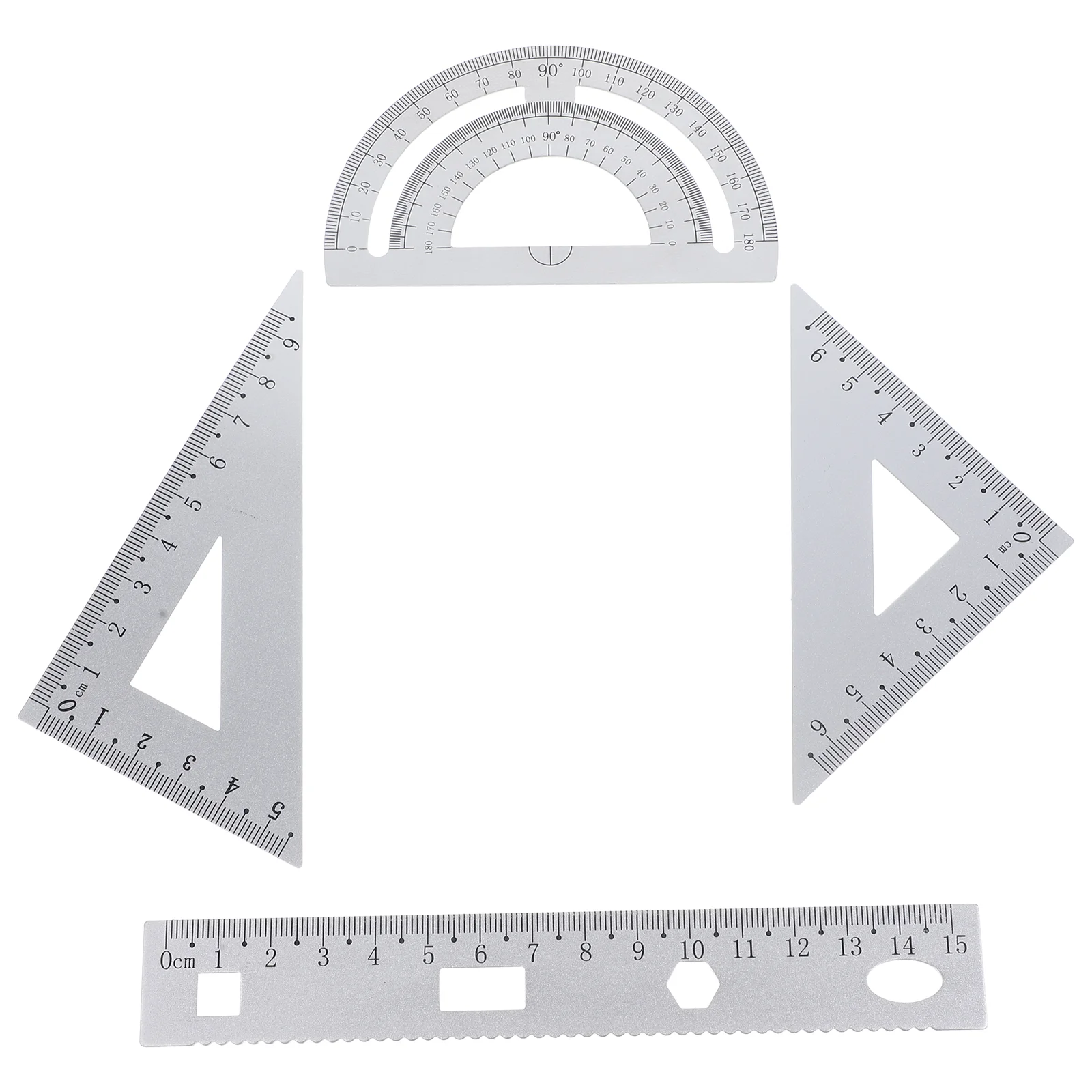 4 Pack Geometry Set Metal Triangle Ruler Protractor Straight Ruler Tool Set Math Protractor School and Office Supplies for Kids
4 Pack Geometry Set Metal Triangle Ruler Protractor Straight Ruler Tool Set Math Protractor School and Office Supplies for Kids