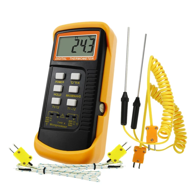 K-Type Thermocouple Thermometer with 4 Probes Dual Channel High Temperature Kelvin Scale Meter Indicator
K-Type Thermocouple Thermometer with 4 Probes Dual Channel High Temperature Kelvin Scale Meter Indicator